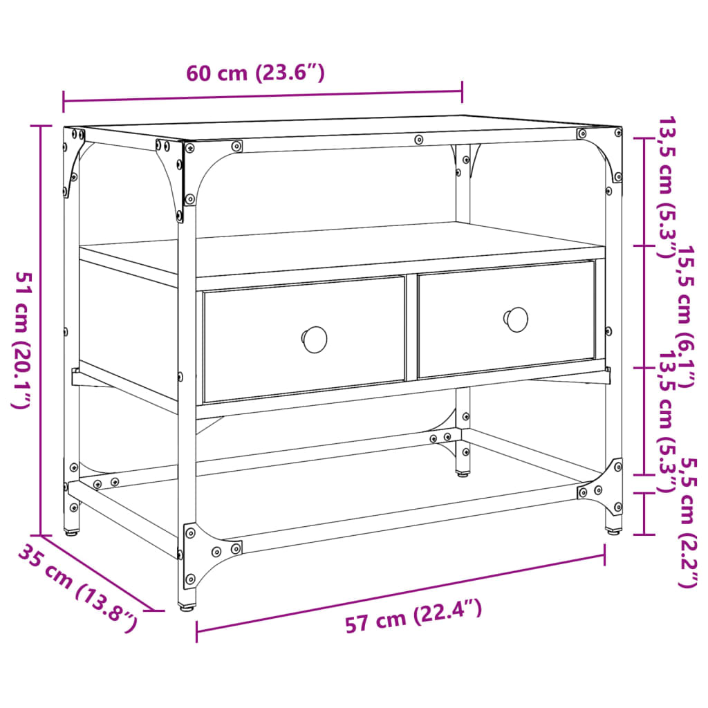 TV-benk med glasstopp svart 60x35x51 cm konstruert tre