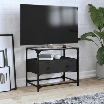 TV-benk med glasstopp svart 60x35x51 cm konstruert tre