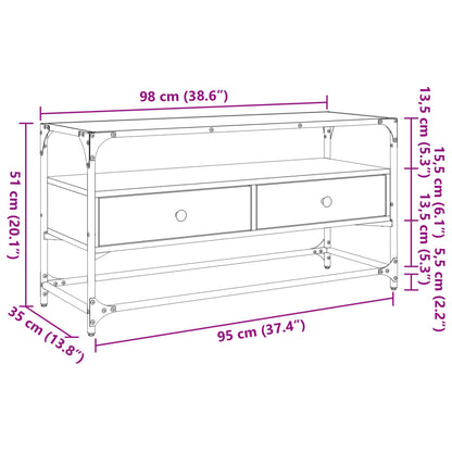 TV-benk med glasstopp røkt eik 98x35x51 cm konstruert tre