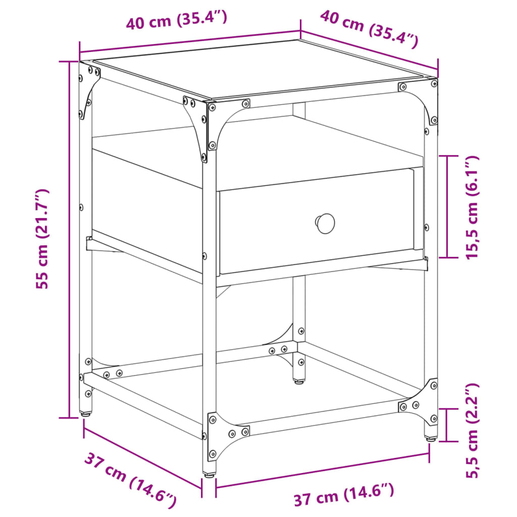 Nattbord Sengbord røkt eik 40x40x55 cm konstruert tre