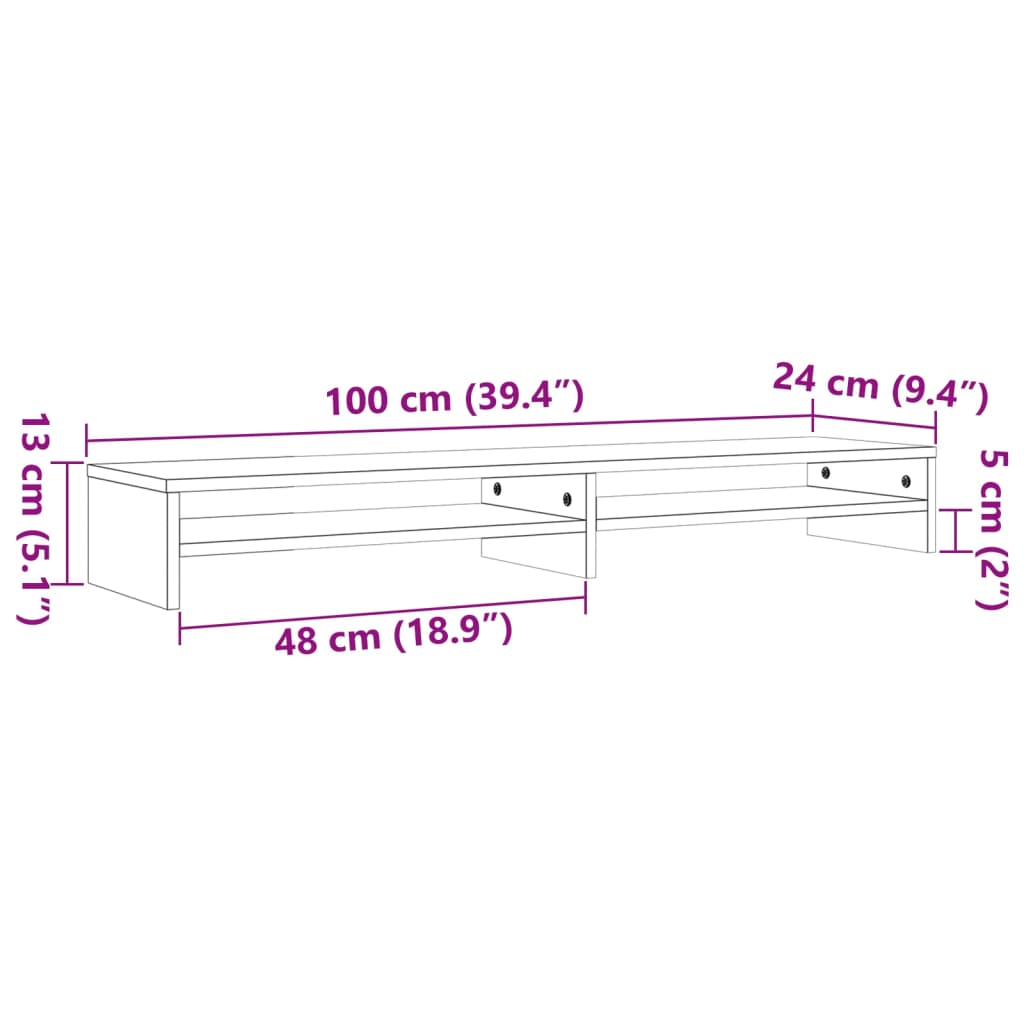 TV-Monitorstativ voksbrun 100x24x13 cm heltre furu