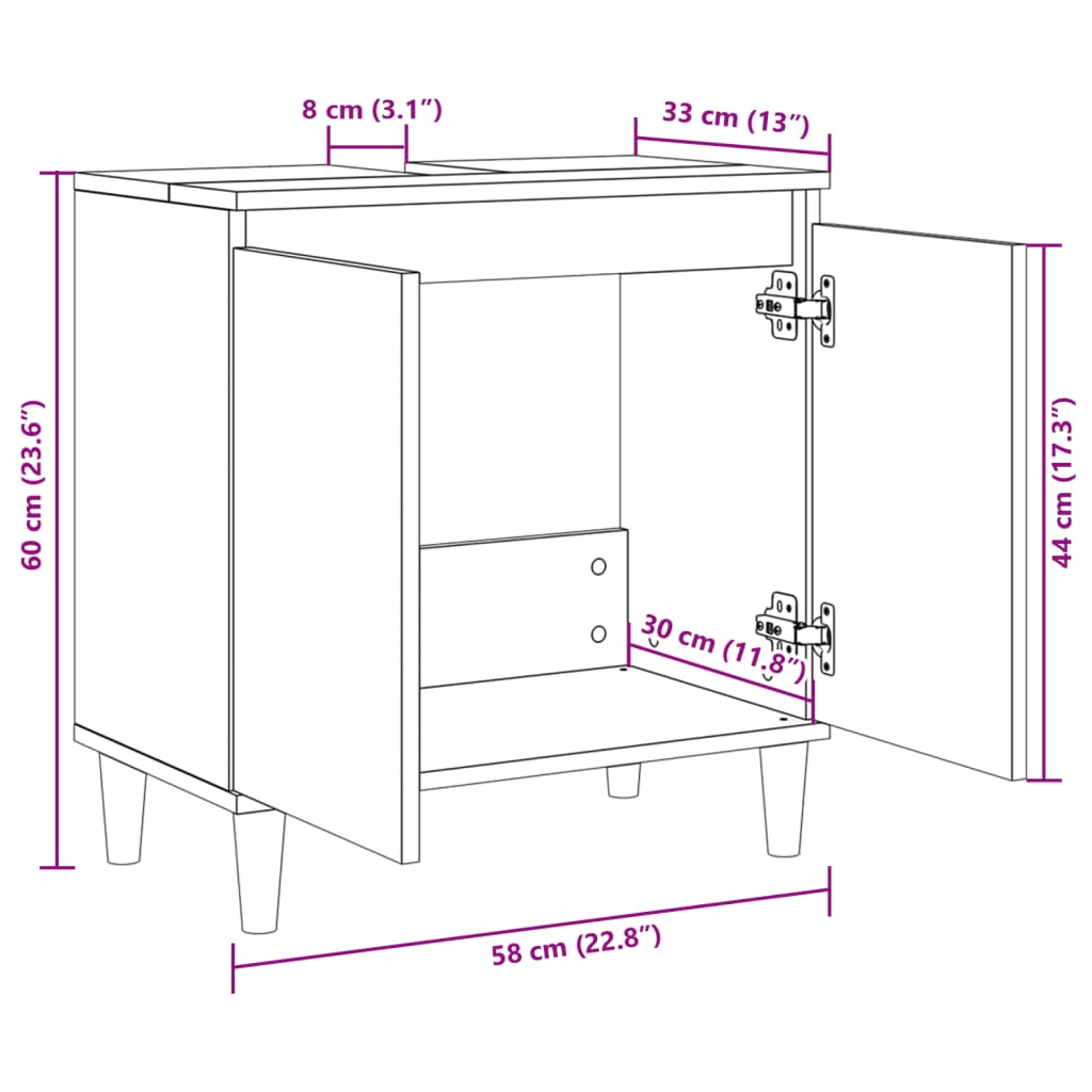 Baderomsservantskap sonoma eik 58x33x60 cm konstruert tre