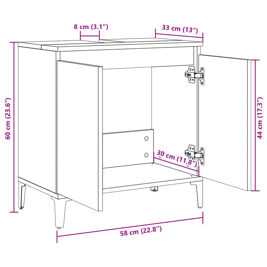 Baderomsservantskap sonoma eik 58x33x60 cm konstruert tre