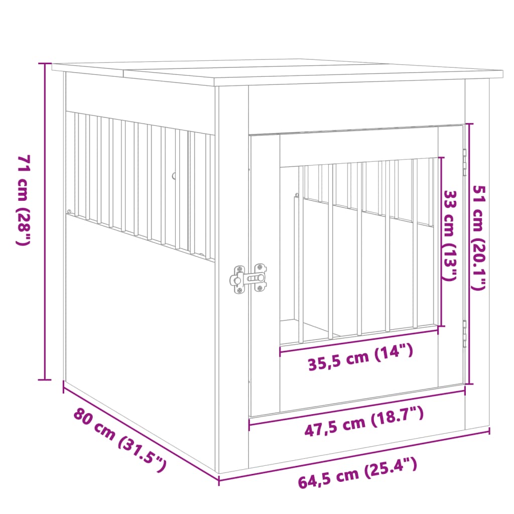 Hundehus Hundeburmøbler sonoma eik 64,5x80x71 cm konstruert tre