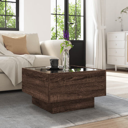 Salongbord Sofabord Brun Eik med LED 50x50x30 cm