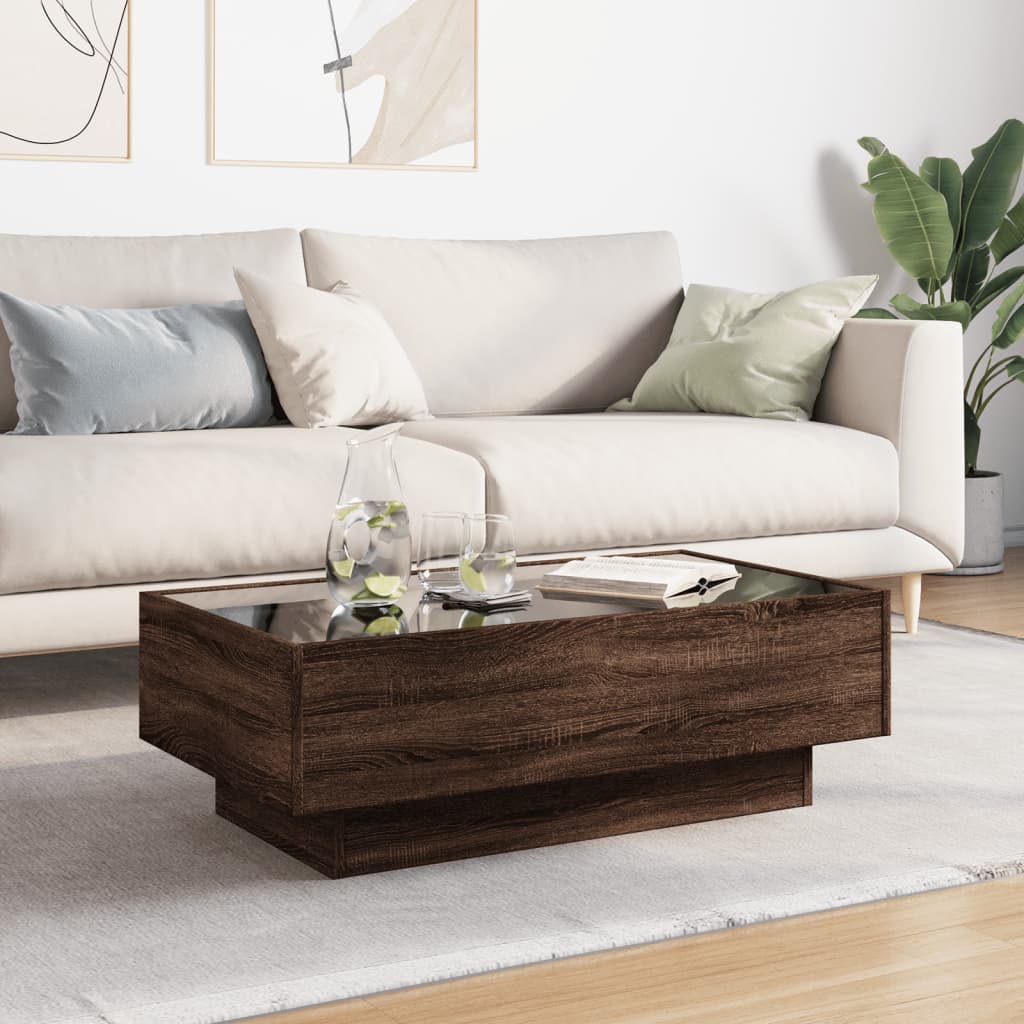 Salongbord Sofabord Brun Eik med LED 90x50x30 cm