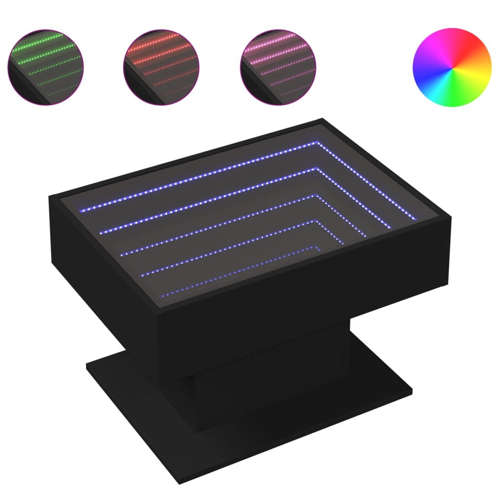 Salongbord Sofabord Svart med LED 70x50x45 cm