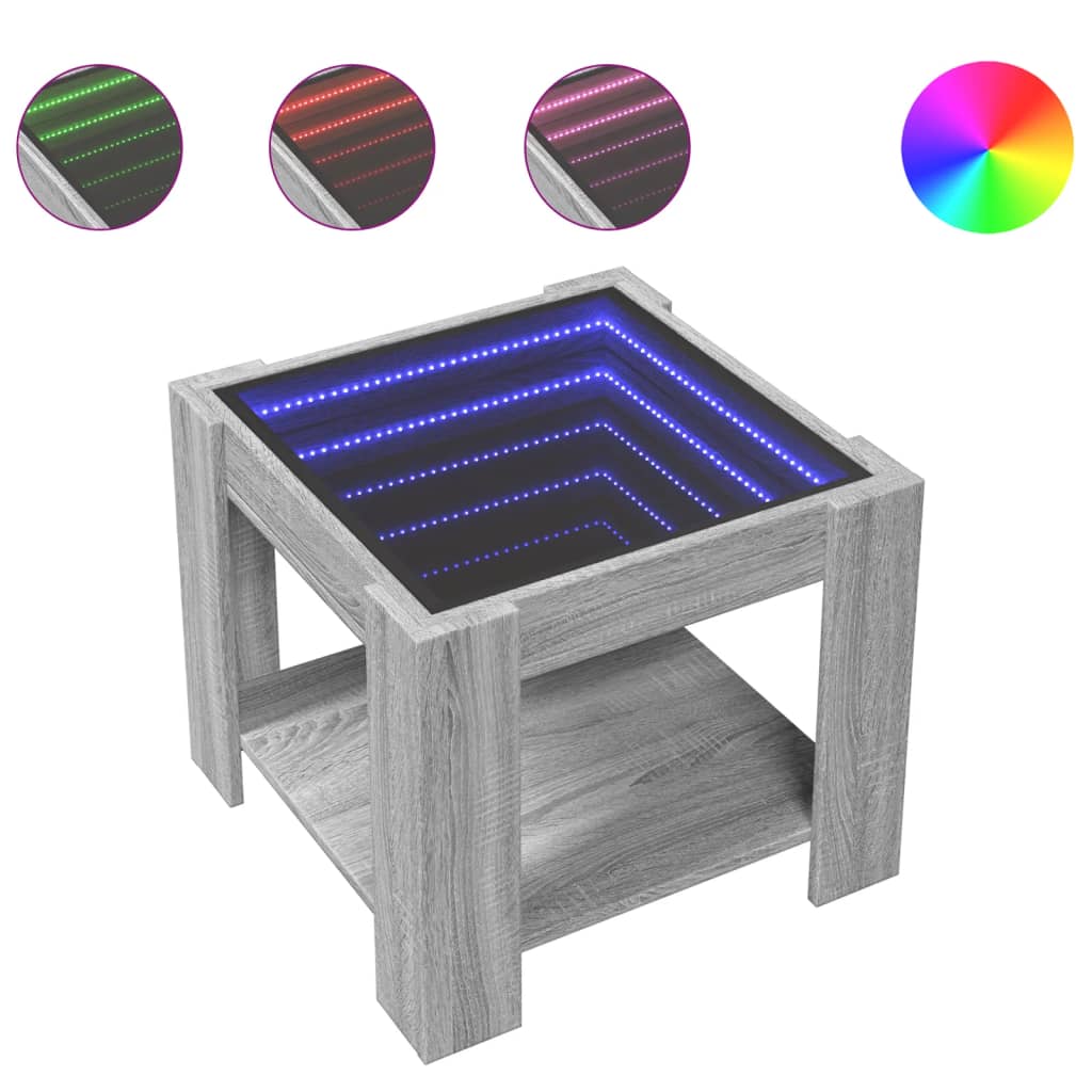 Salongbord Sofabord Sonoma Grå med LED 53x53x45 cm