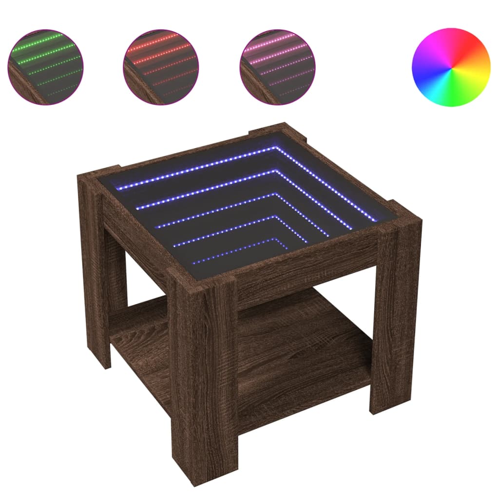 Salongbord Sofabord Brun Eik med LED 53x53x45 cm