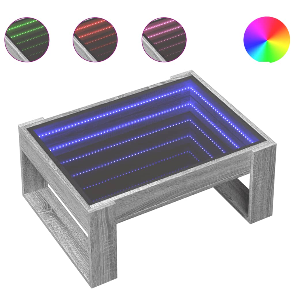 Salongbord Sofabord Sonoma Grå med Infinity LED 70x53x30 cm