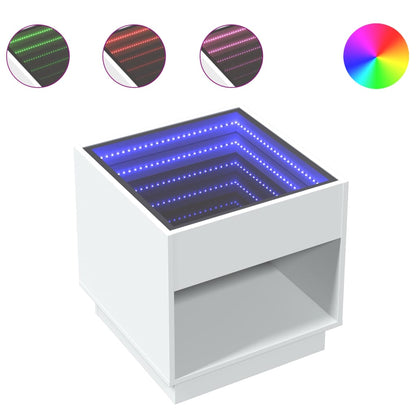 Nattbord Sengbord Hvit med Infinity LED 50x50x50 cm