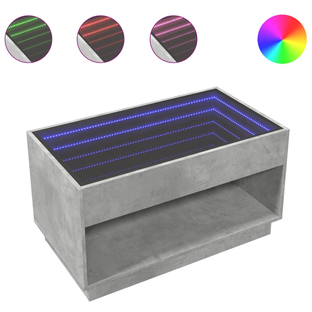 Salongbord Sofabord Betonggrå med Infinity LED 90x50x50 cm