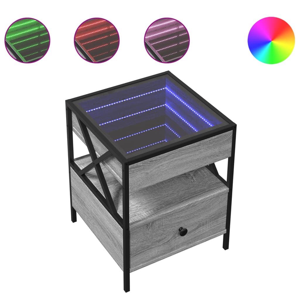 Nattbord Sengbord Sonoma Grå med Infinity LED 40x40x51 cm