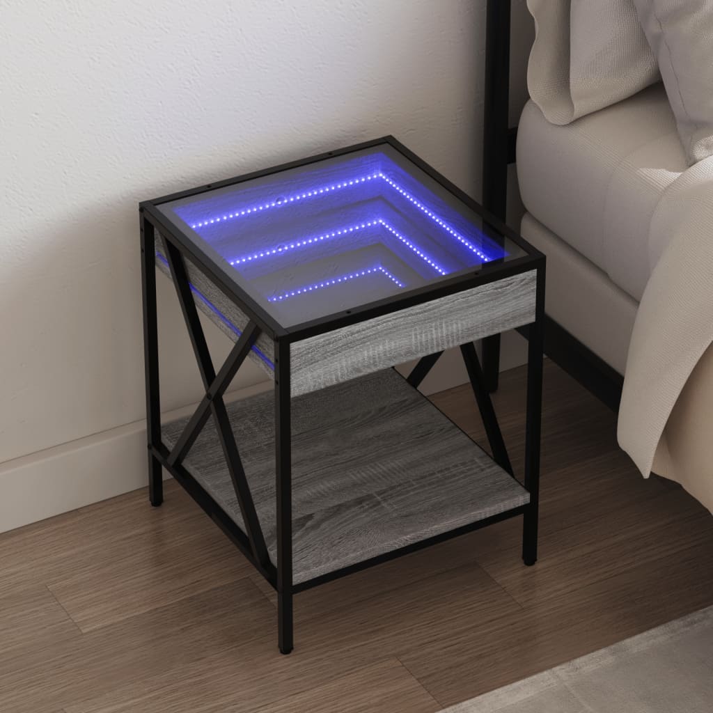 Salongbord Sofabord Sonoma Grå med Infinity LED 40x40x49 cm
