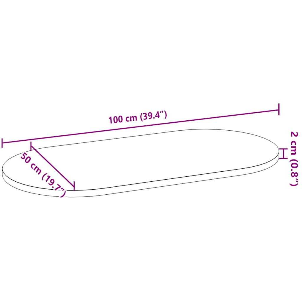 Bordplate 100x50x2 cm oval heltre eik