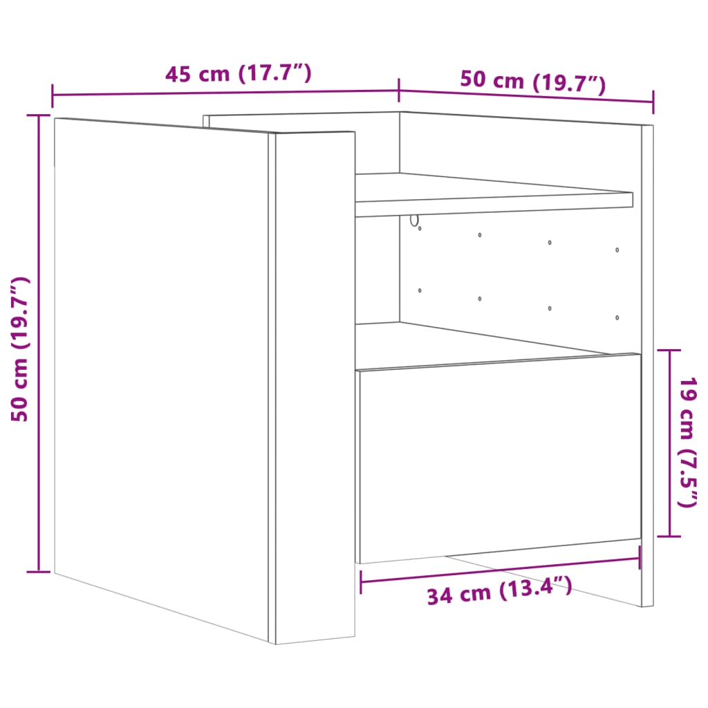 Nattbord Sengbord svart 45x50x50 cm konstruert tre