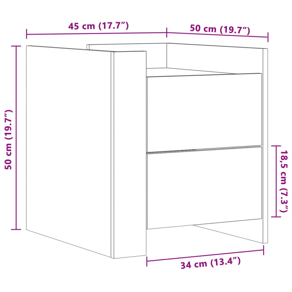 Nattbord Sengbord svart 45x50x50 cm konstruert tre