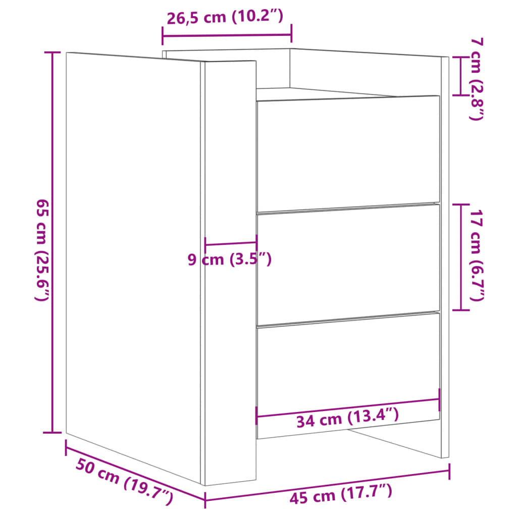 Nattbord Sengbord svart 45x50x65 cm konstruert tre