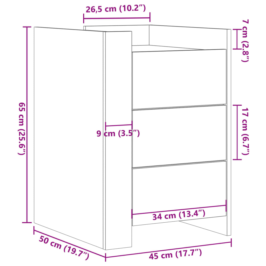 Nattbord Sengbord sonoma eik 45x50x65 cm konstruert tre