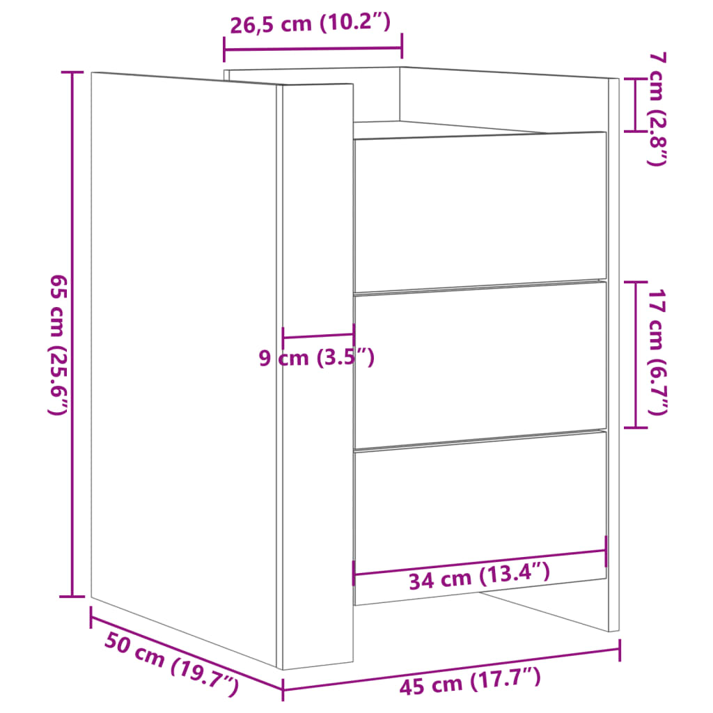 Nattbord Sengbord røkt eik 45x50x65 cm konstruert tre