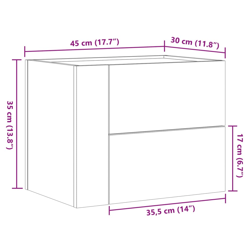 Nattbord Sengbord Veggmontert hvit 45x30x35 cm