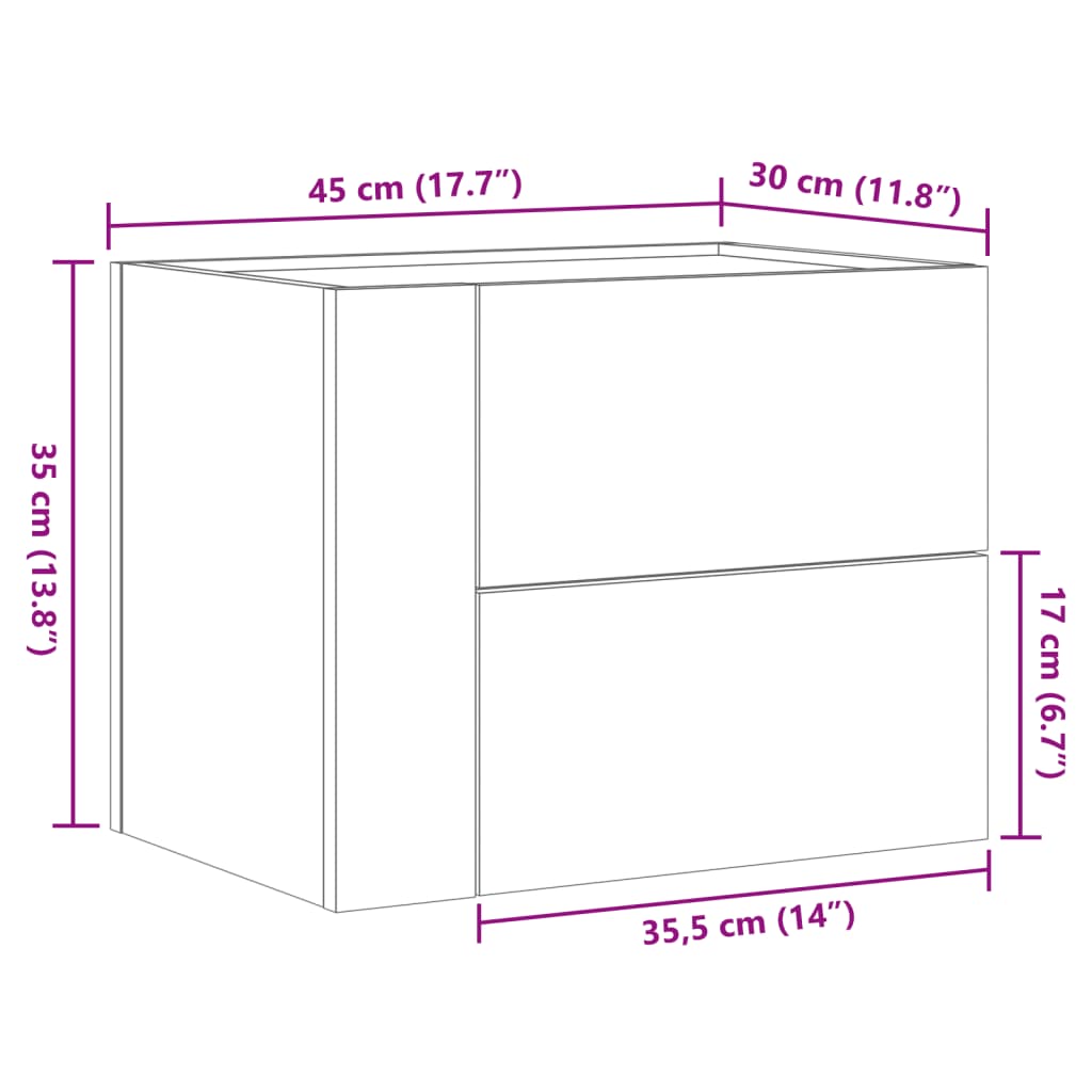 Nattbord Sengbord Veggmontert røkt eik 45x30x35 cm