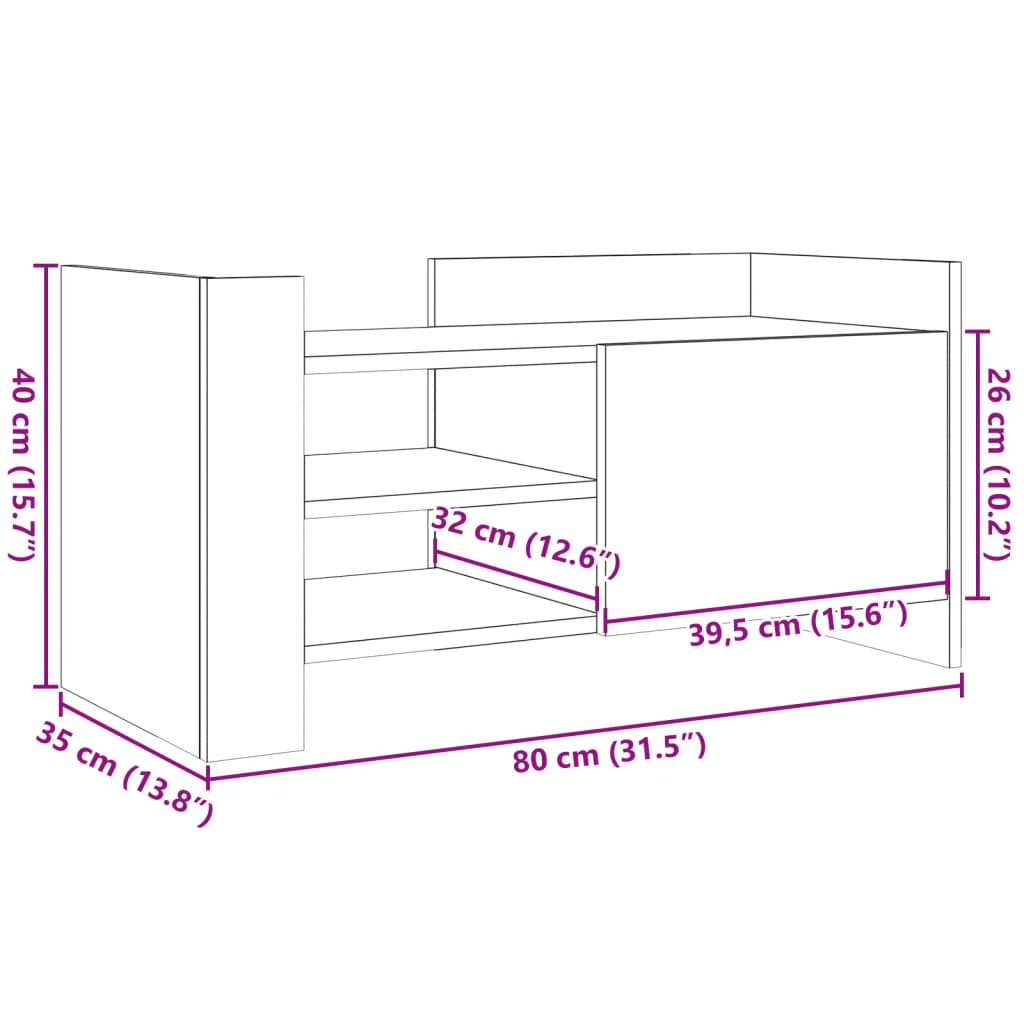 TV-benk brun eik 80x35x40 cm konstruert tre