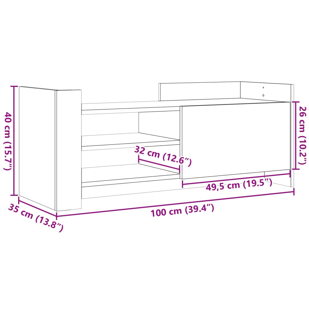 TV-benk hvit 100x35x40 cm konstruert tre