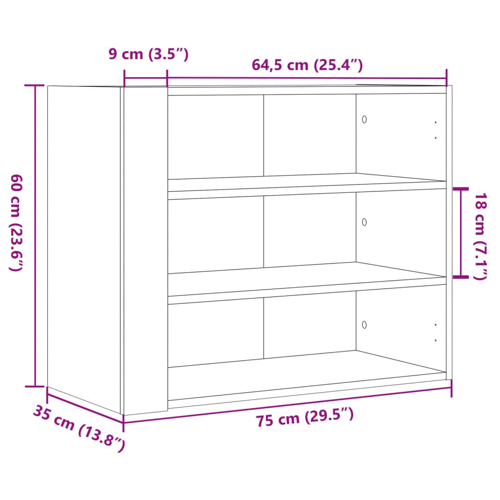 Vegghylle hvit 75x35x60 cm konstruert tre