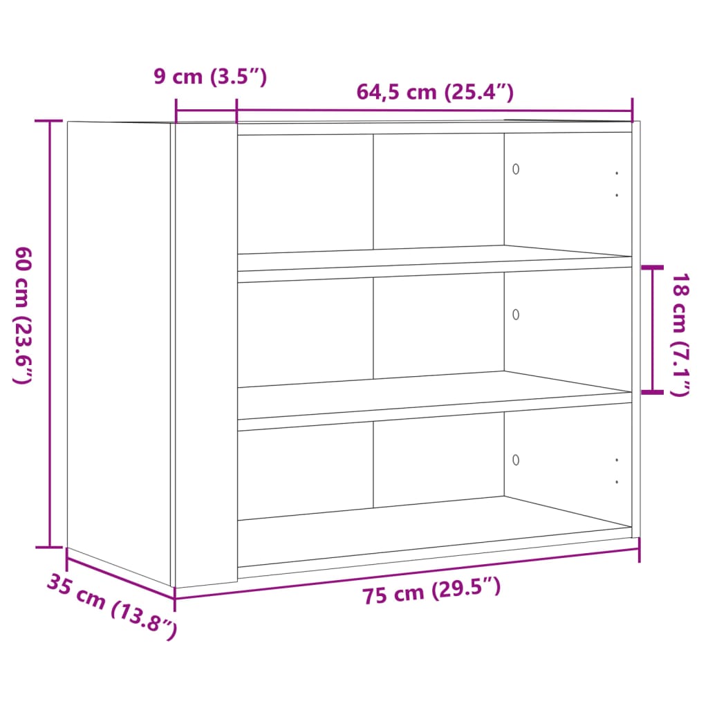 Vegghylle svart 75x35x60 cm konstruert tre