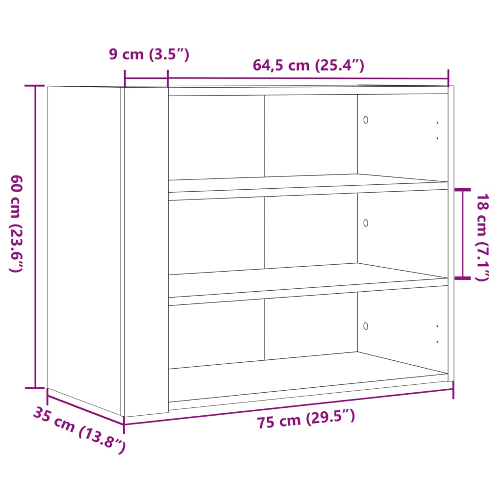 Vegghylle betonggrå 75x35x60 cm konstruert tre