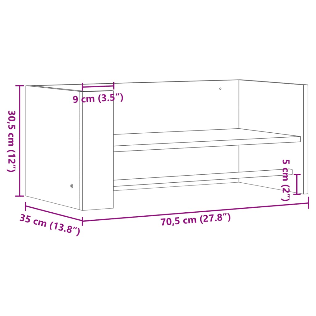 Vegghylle hvit 70,5x35x30,5 cm konstruert tre