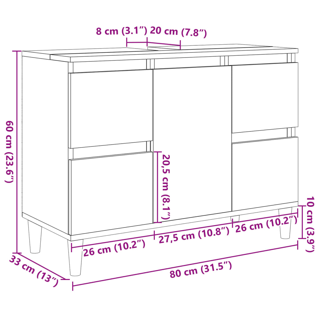 Baderomsservantskap sonoma eik 80x33x60 cm konstruert tre