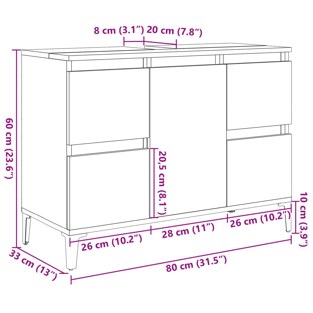 Baderomsservantskap sonoma eik 80x33x60 cm konstruert tre