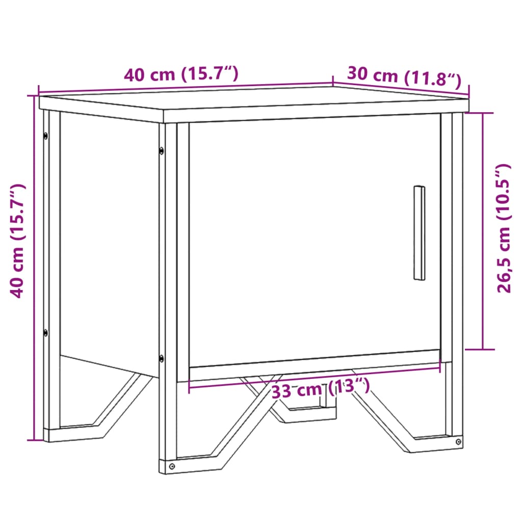 Nattbord Sengbord sonoma eik 40x30x40 cm sponplate