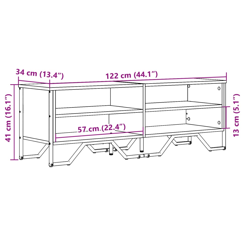 TV-benk brun eik 122x34x41 cm konstruert tre