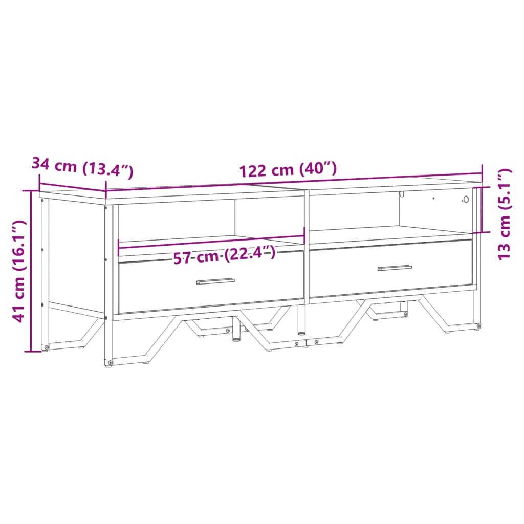 TV-benk svart 122x34x41 cm konstruert tre