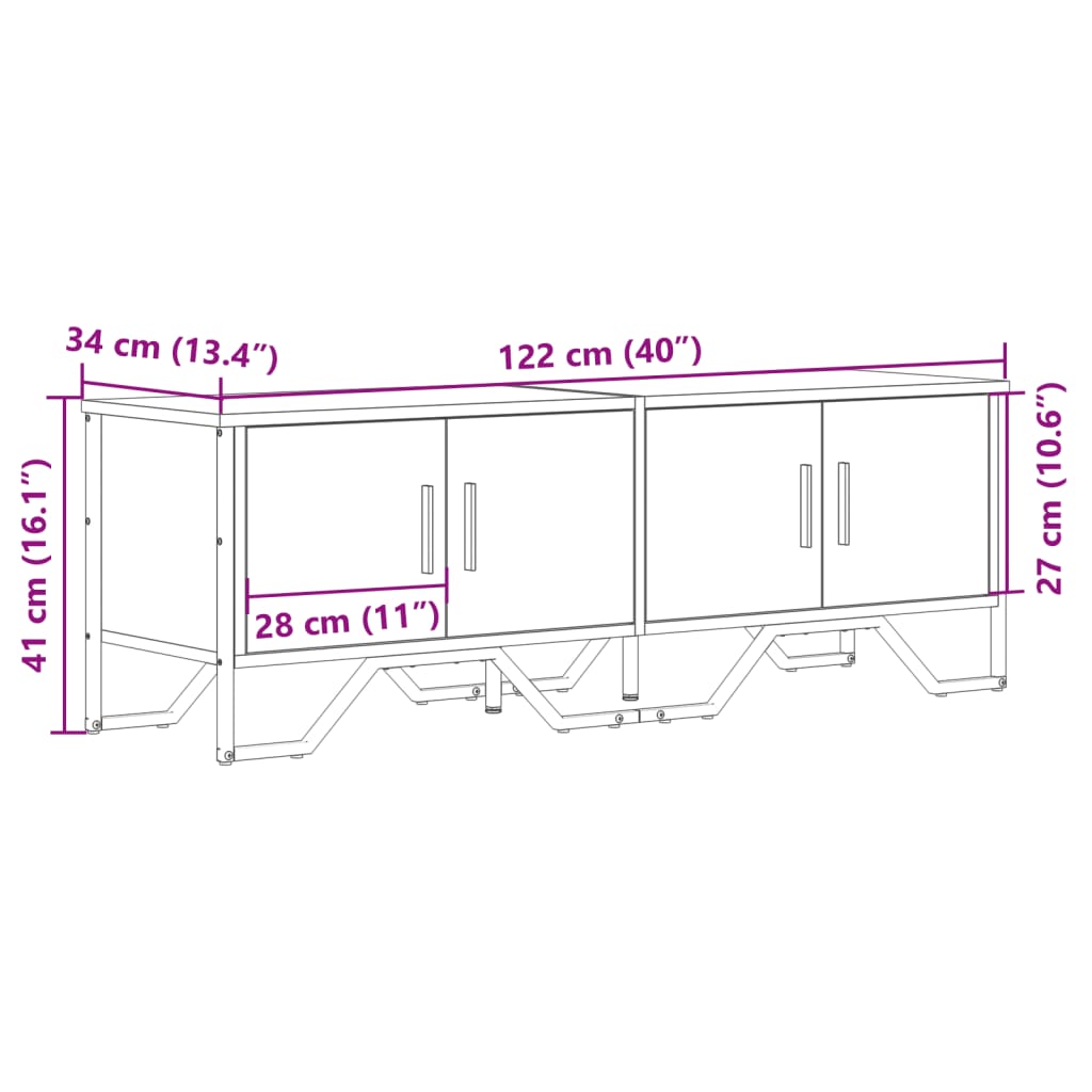 TV-benk sonoma eik 122x34x41 cm konstruert tre