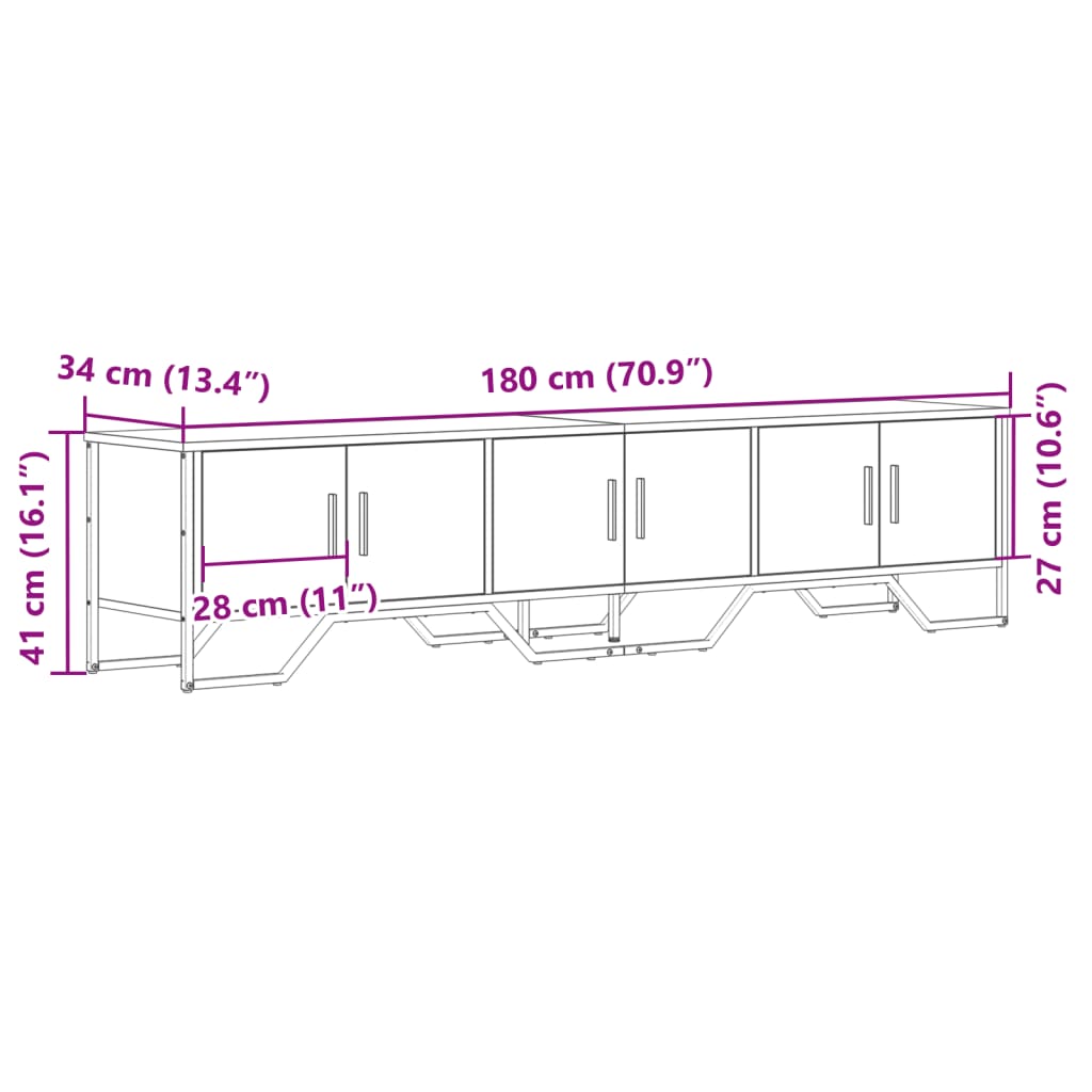 TV-benk brun eik 180x34x41 cm konstruert tre