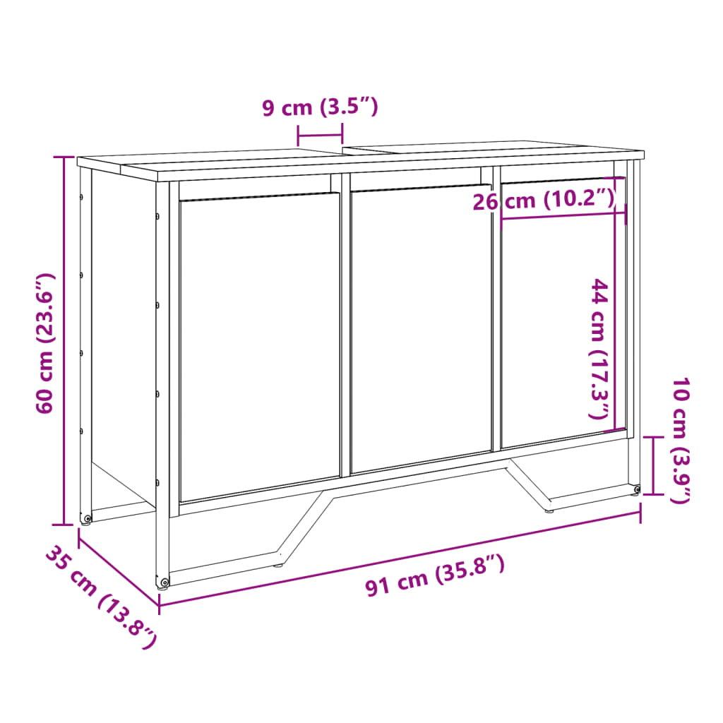 Baderomsservantskap sonoma eik 91x35x60 cm konstruert tre