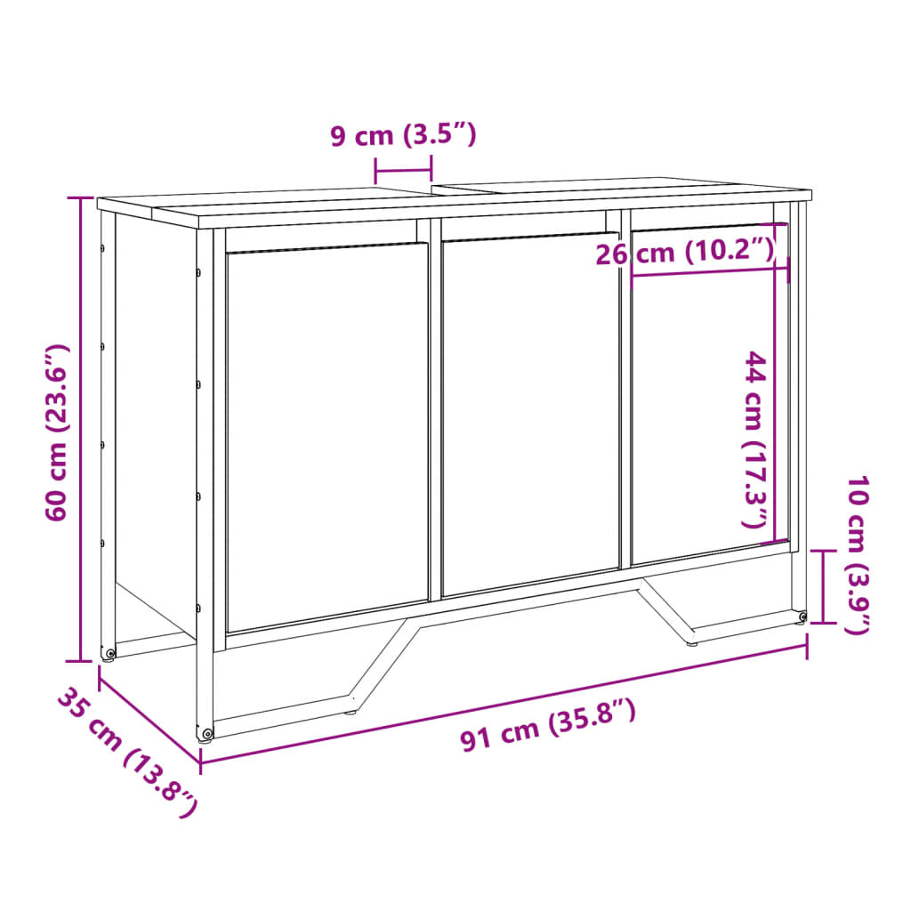 Baderomsservantskap røkt eik 91x35x60 cm konstruert tre