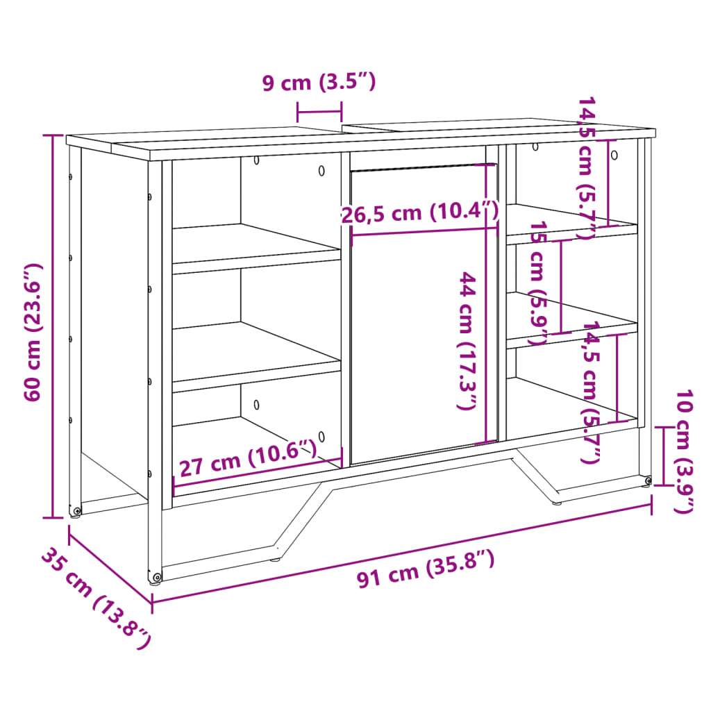 Baderomsservantskap sonoma eik 91x35x60 cm konstruert tre