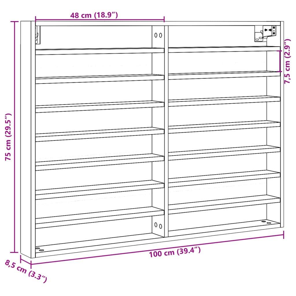 Vegghylle svart 100x8,5x75 cm konstruert tre