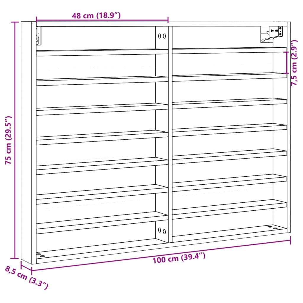 Vegghylle brun eik 100x8,5x75 cm konstruert tre