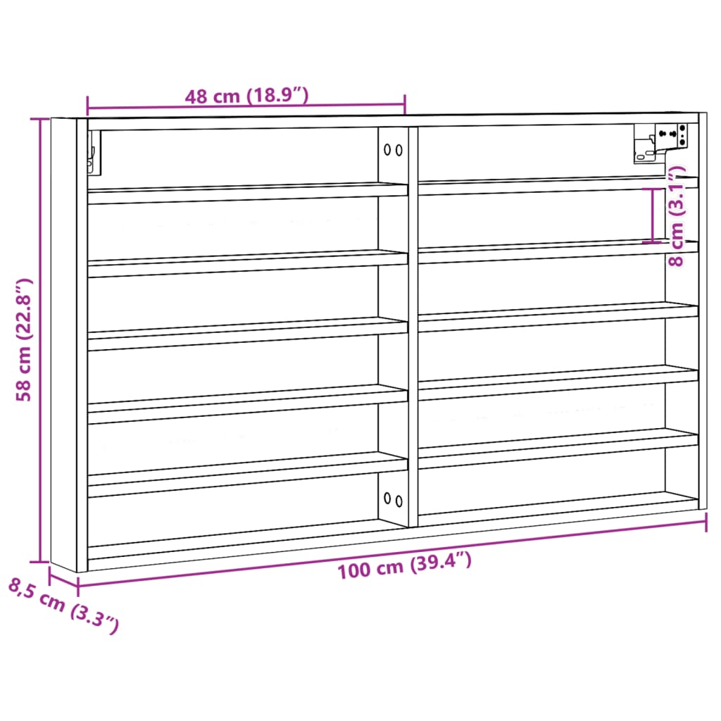 Vegghylle Hyller svart 100x8,5x58 cm konstruert tre