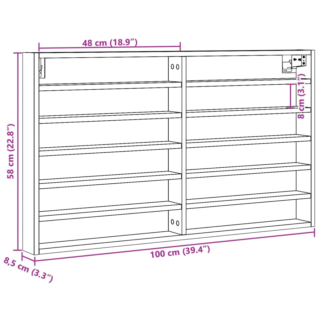 Vegghylle Hyller sonoma eik 100x8,5x58 cm konstruert tre