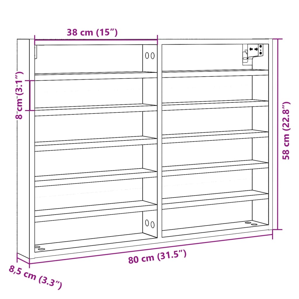 Vegghylle Hyller hvit 80x8,5x58 cm konstruert tre