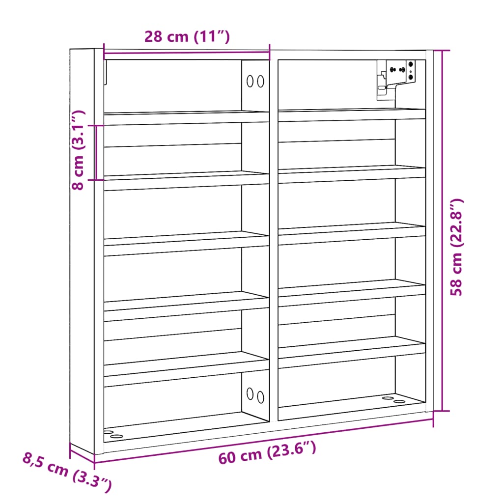 Vegghylle Hyller hvit 60x8,5x58 cm konstruert tre