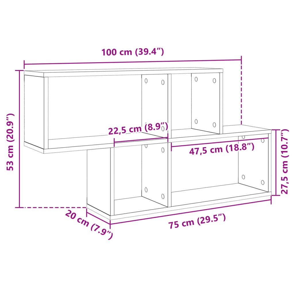 Vegghylle betonggrå 100x20x53 cm konstruert tre