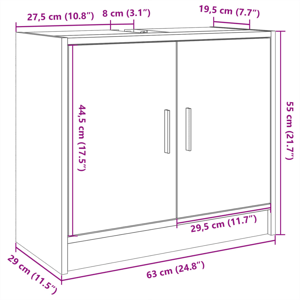 Baderomsservantskap hvit 63x29x55 cm konstruert tre